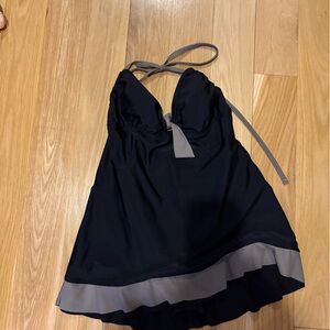 Black and Gray tankini swim with Tie Detail